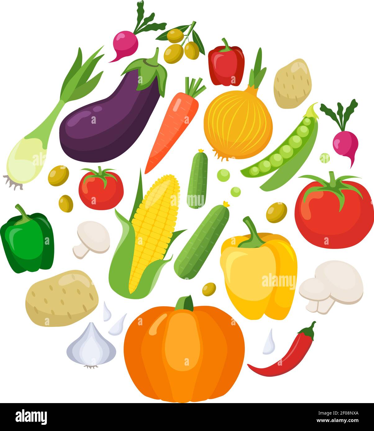 Vegetables colored isolated icons flat set with harvest of vegetables ...