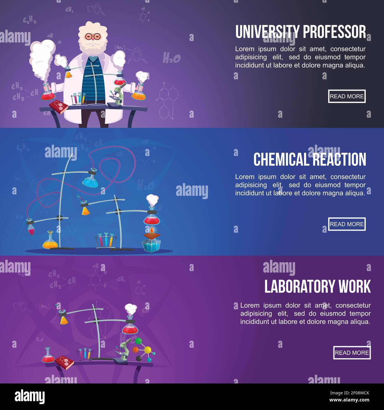 Chemistry Lab Colored horizontal Banner Set with titles university