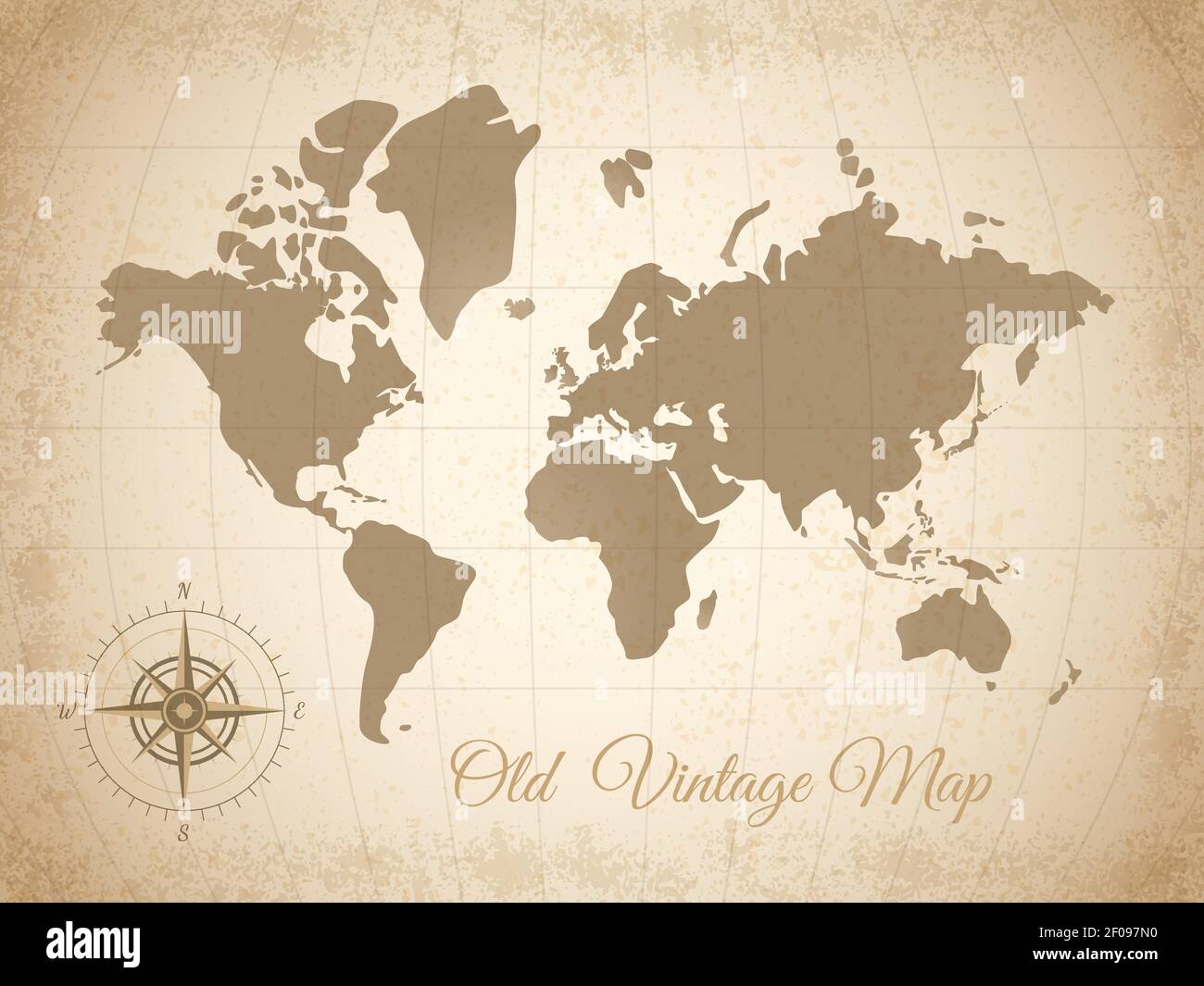 Old colored vintage map with compass at the bottom left corner in grey color vector illustration Stock Vector