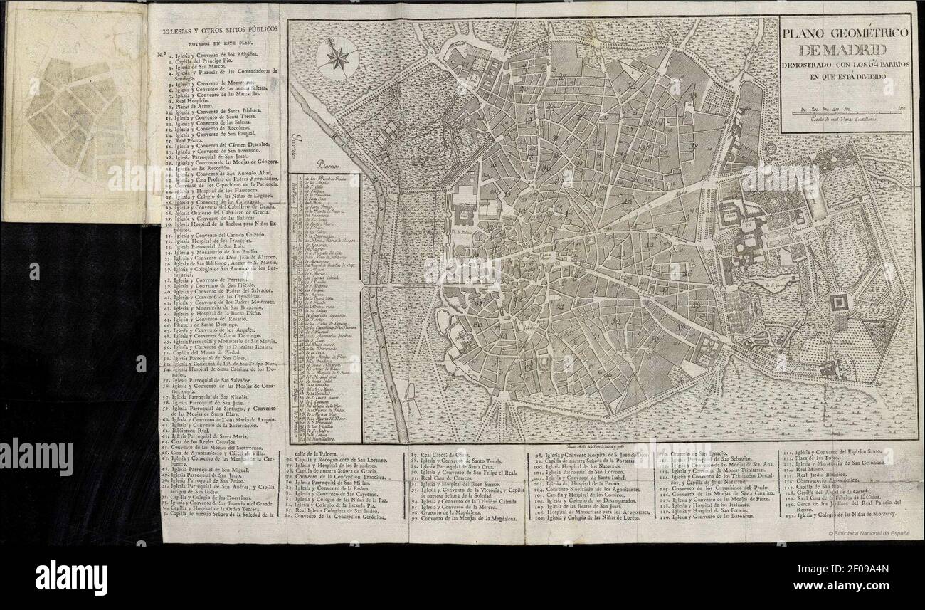 Plano de la Villa y Corte de Madrid en sesenta y quatro láminas que demuestran otros tantos barrios. Stock Photo