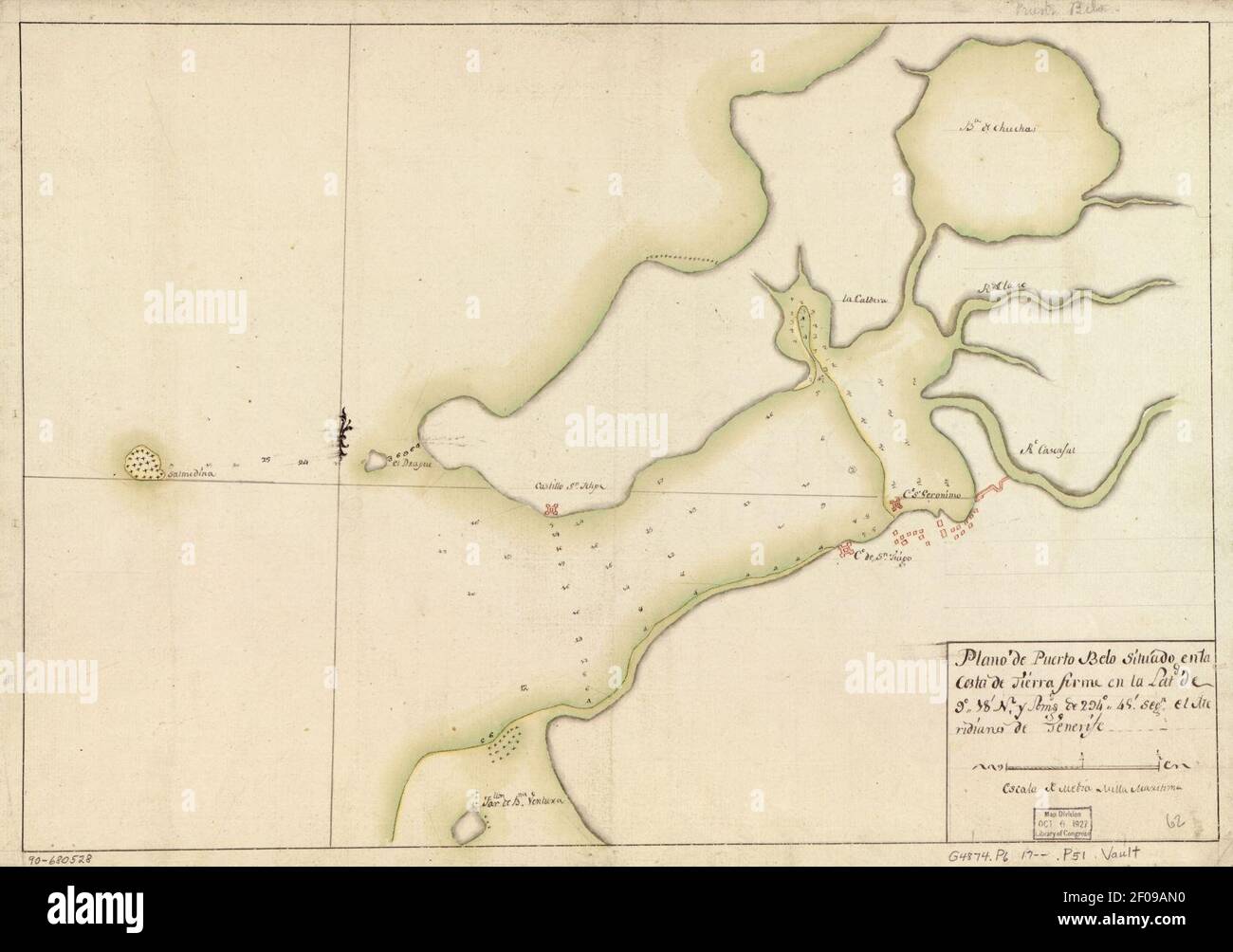 Plano del puerto de Sta. Marta situado en la costa de Tierra Firme en 11  grs. 16 ms. de latitud N. y en la longitud de 302 grs. y 23 ms., meridiano
