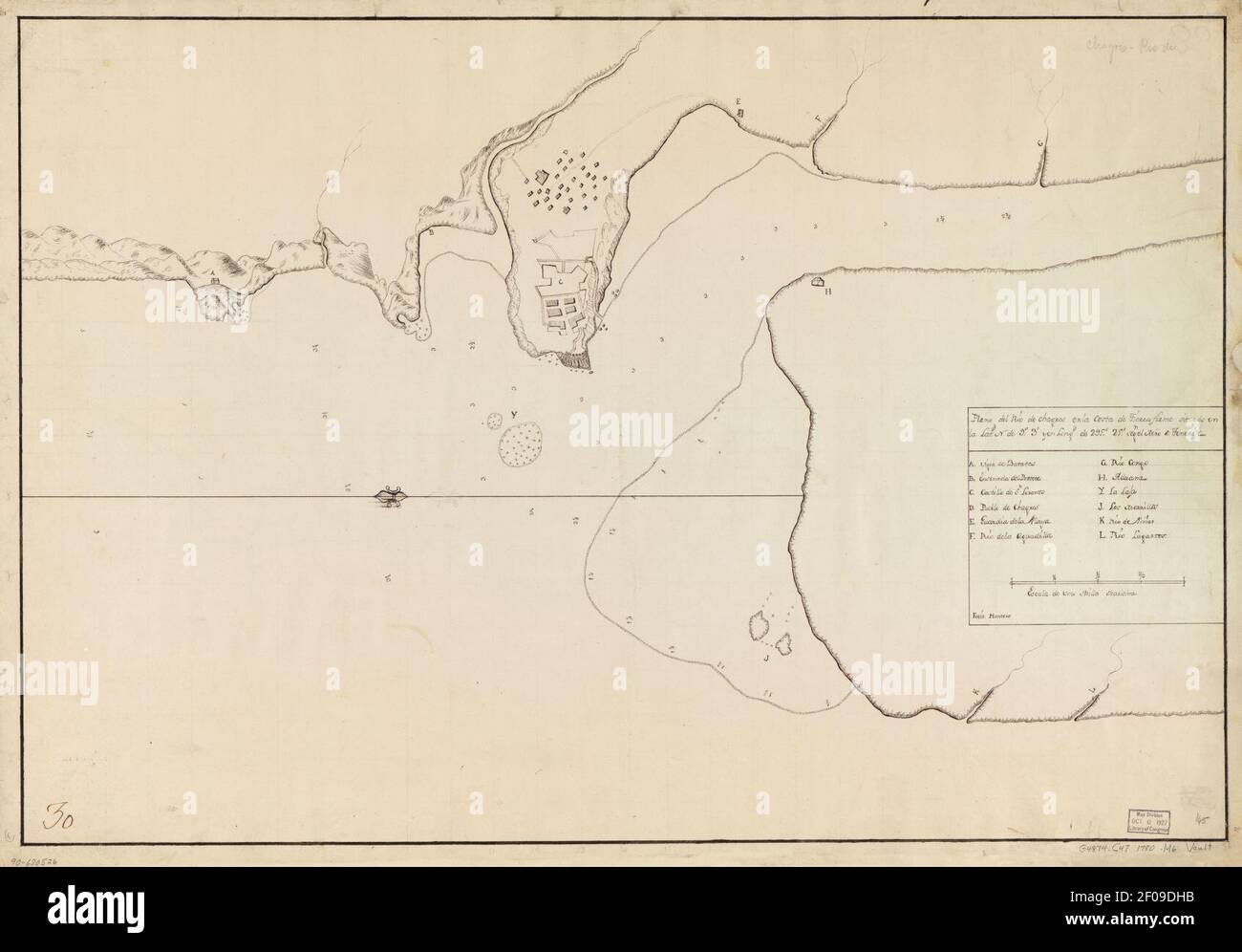 Plano del Río de Chagres en la costa de Tierra Firme situado en la latd. N. de 9⁰3ʹ (sic) y en longd. de 295⁰29ʹ segn. el mro. de Tenerife Stock Photo