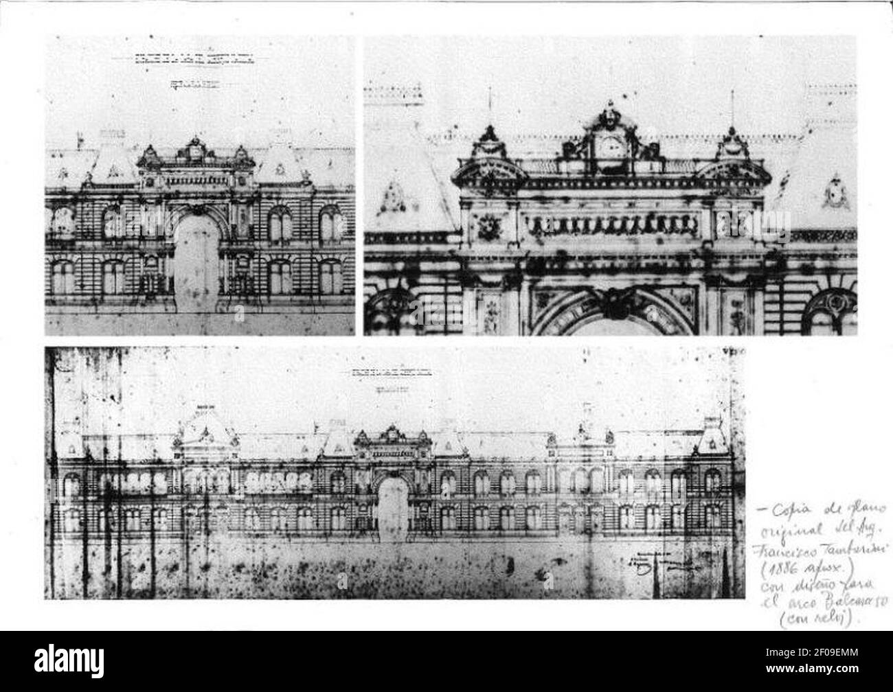 Plano original de Tamburini del arco de Casa Rosada (1886). Stock Photo