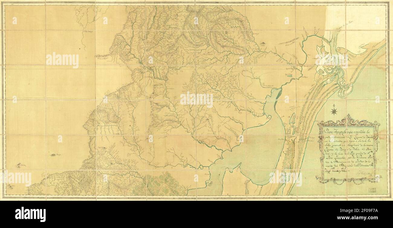 Plano topografico que comprende la parte septentrional de la Laguna de Merin con las vertientes que bajan a ella de la cuchilla general, el sangradero de la misma laguna, el arroyo de Fahin, el Stock Photo