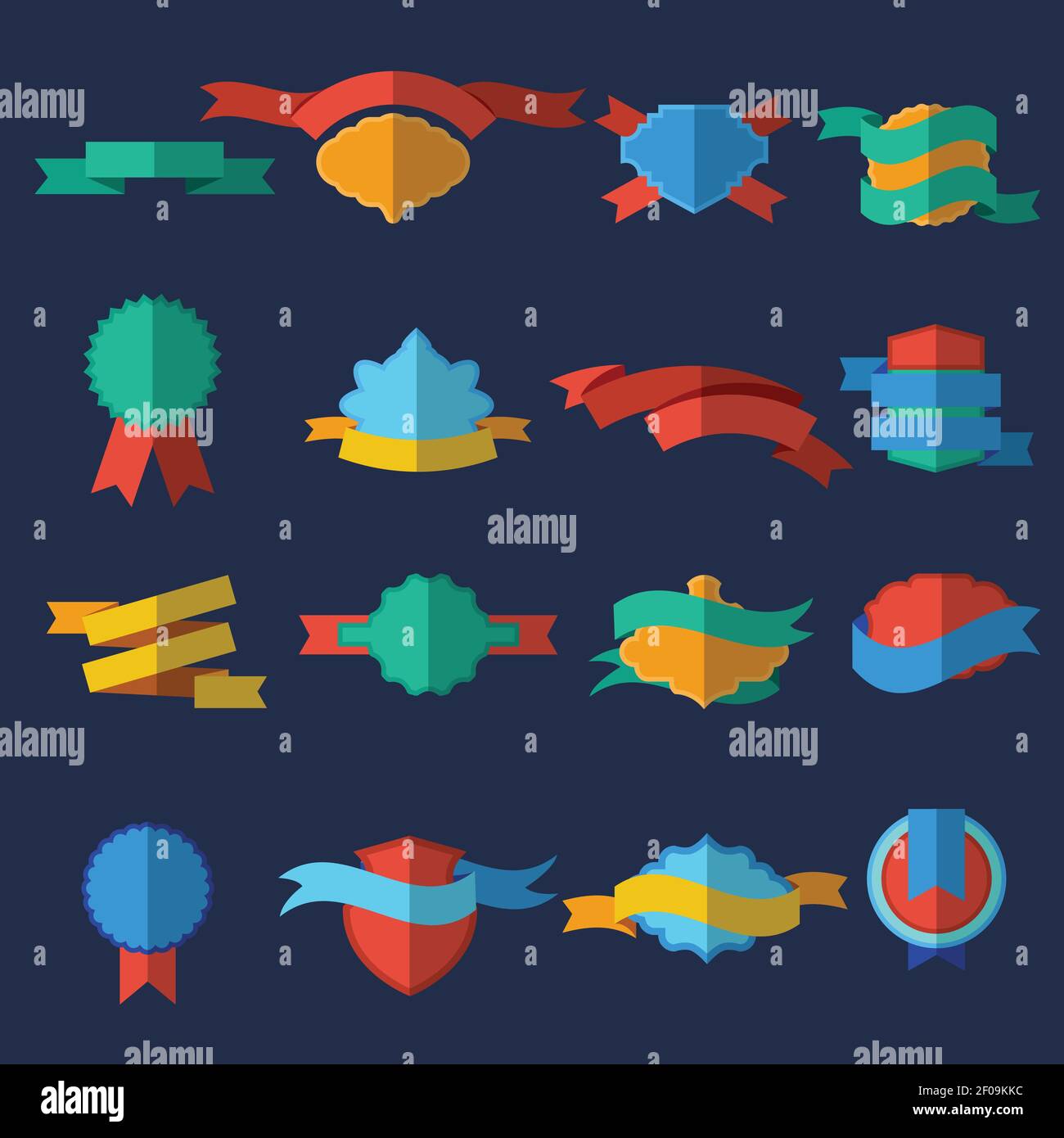 Flat colored and isolated design labels and ribbons set for different ...