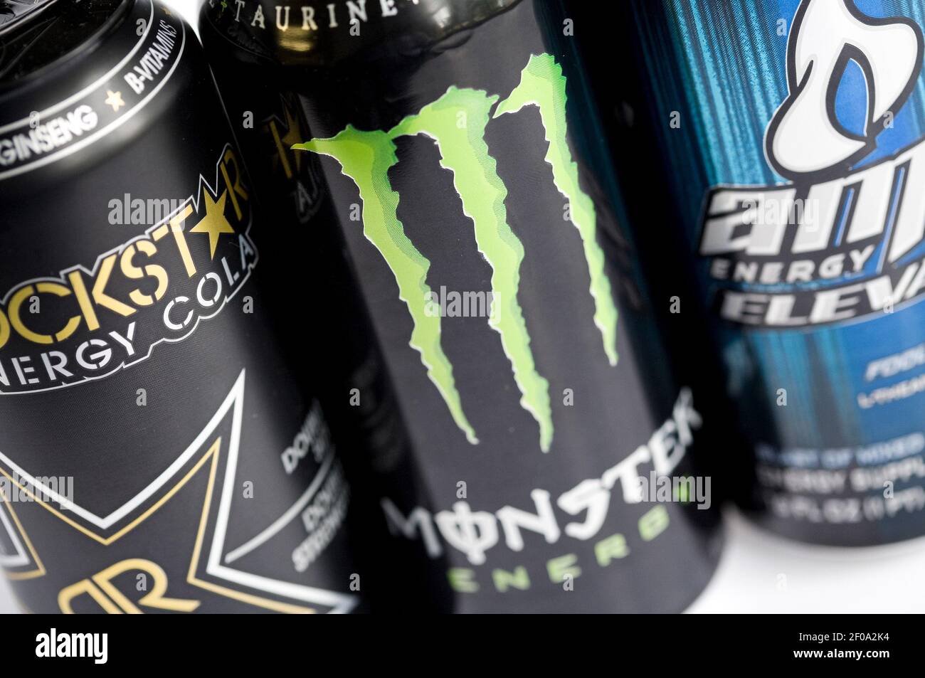 FILE- Washington, D.C. - A mix of RockStar, Monster, AMP and Red Bull energy drinks. Food and Drug Administration recently reports of five people that may have died after drinking