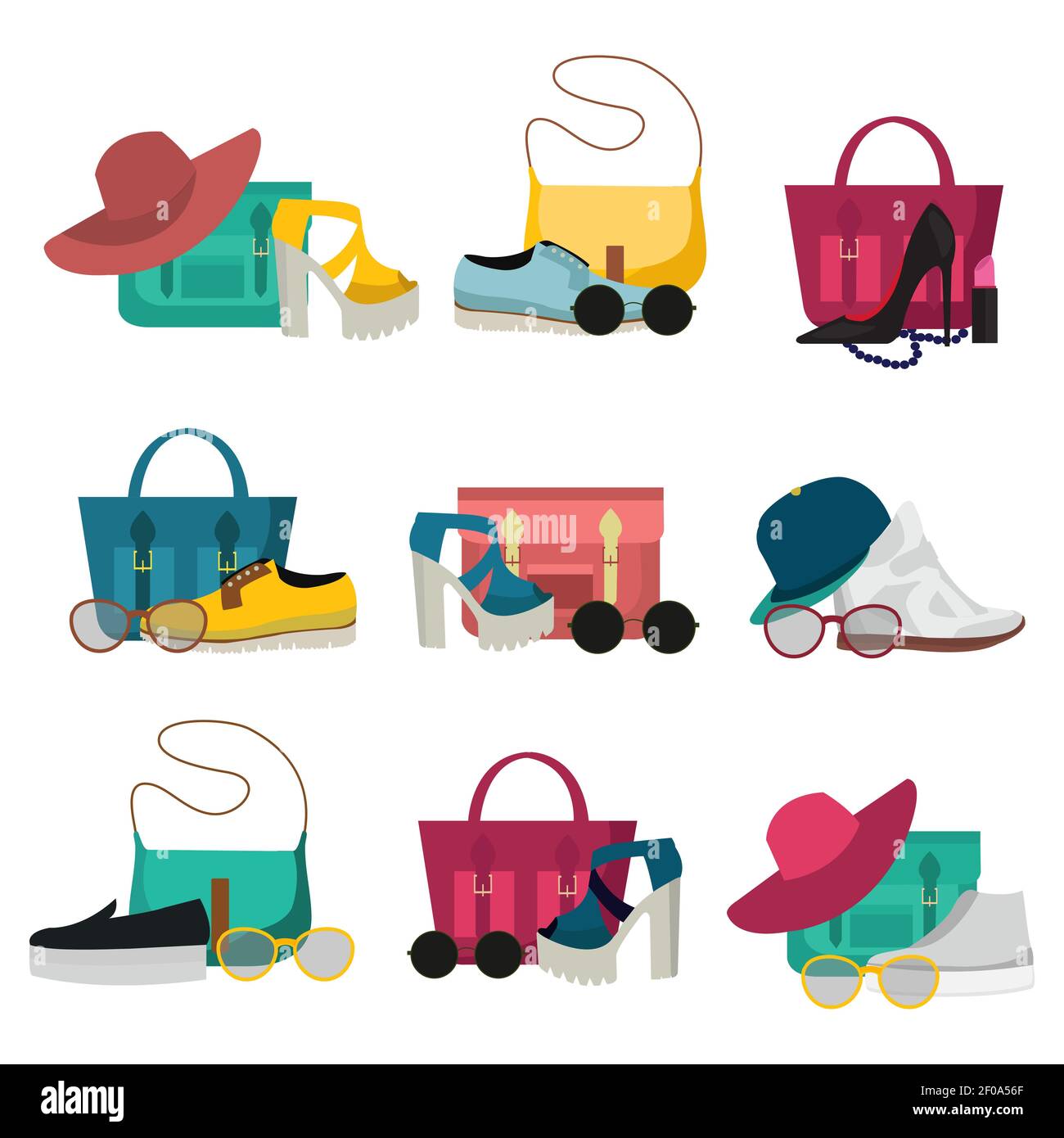 Colored and isolated fashion accessories icon set with womens handbags shoes  and hats vector illustration Stock Vector Image & Art - Alamy