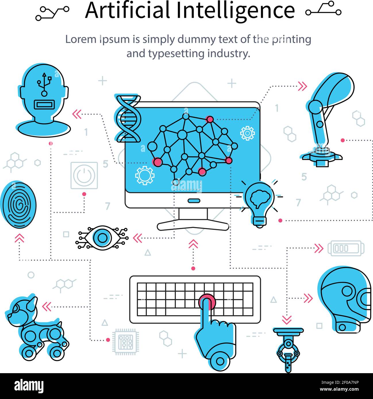 Artificial intelligence line poster with computer monitor and the