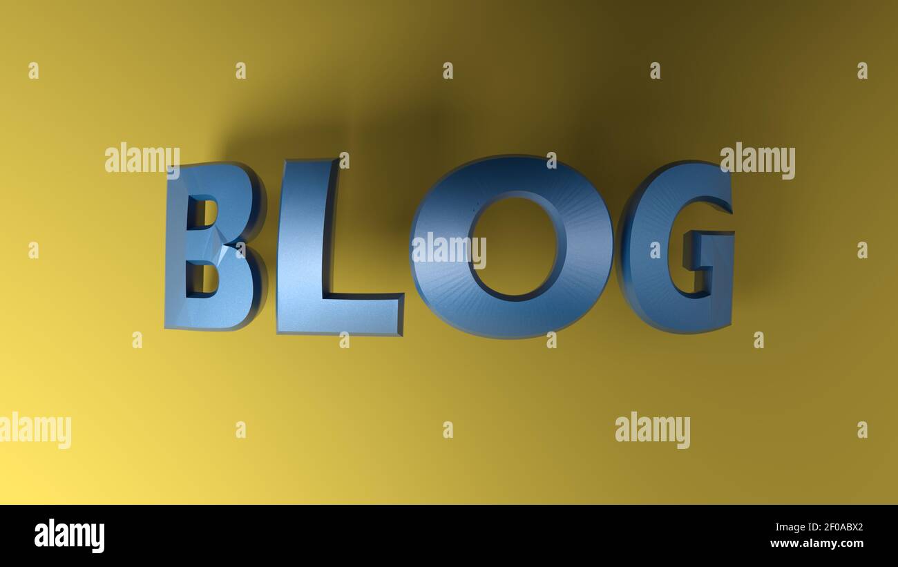 BLOG blue metallic curved write on yellow background - 3D rendering ...