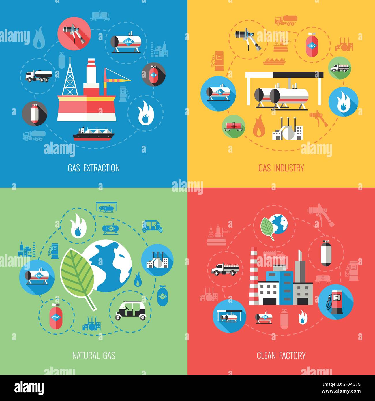 Natural gas industry concept with extraction production storage supply