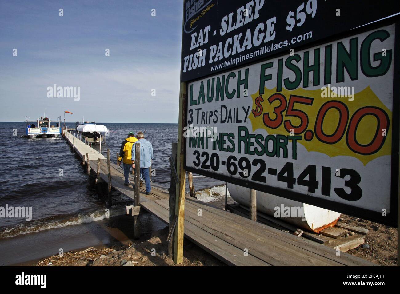 The launch departs from the Twin Pines Resort dock on Lake Mille Lacs
