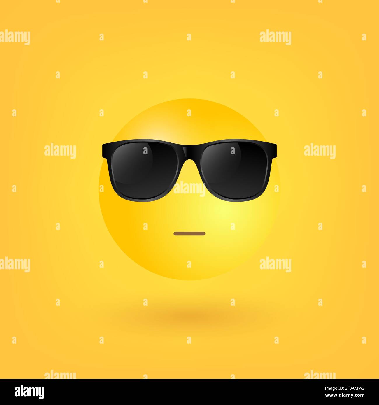 Cool sunglasses emoticon isolated on white background. Emoji 3d design