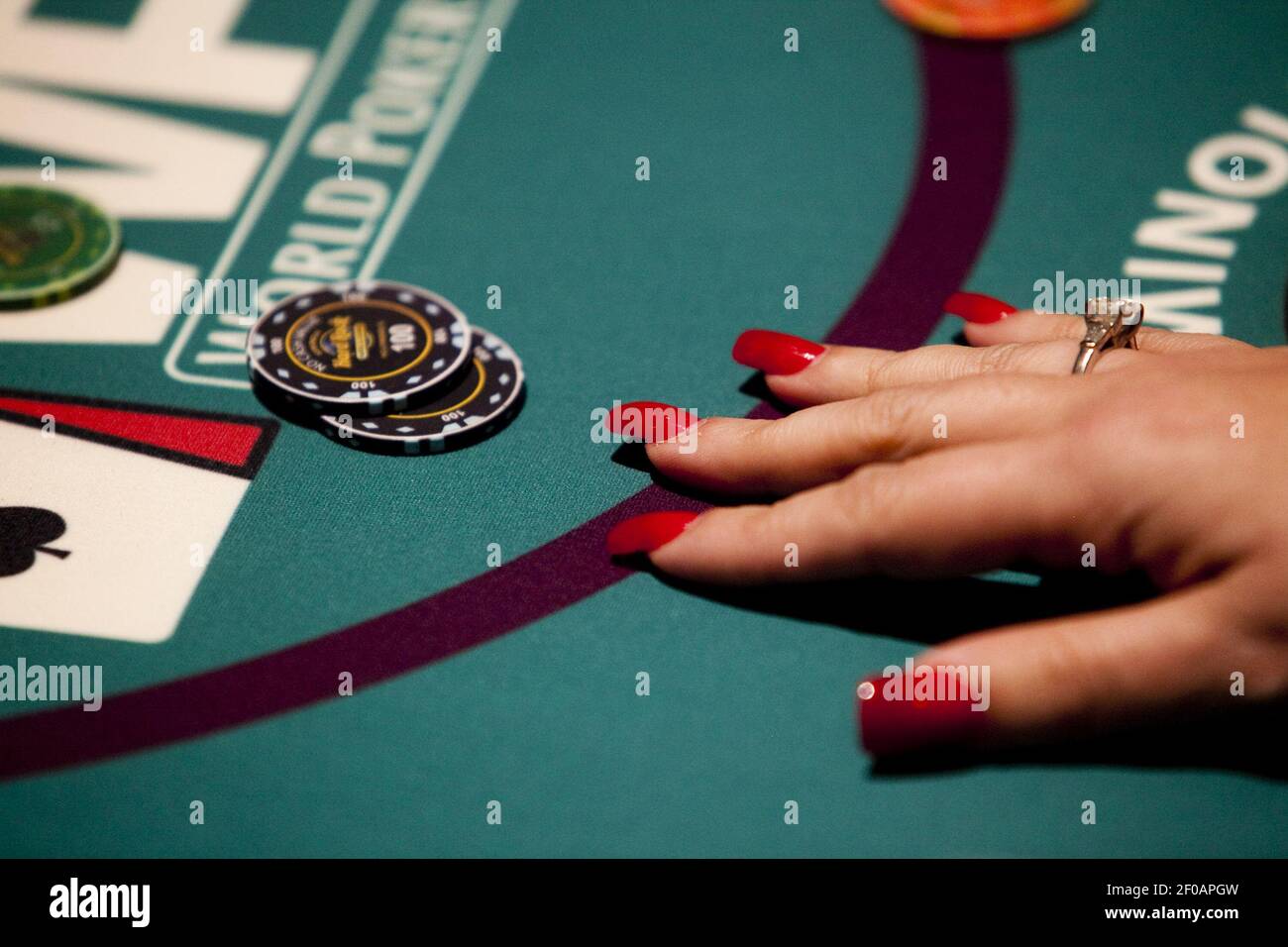Lauren Failla, president and CEO of High Heels Poker, INC, waits for cards  to be dealt at the Inaugural Michael "The Grinder" Charity Poker Tournament  at the Seminole Hard Rock Hotel and