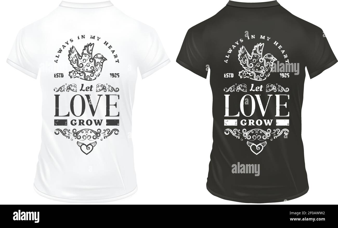 Vintage amorous prints template on shirts with romantic inscriptions ...