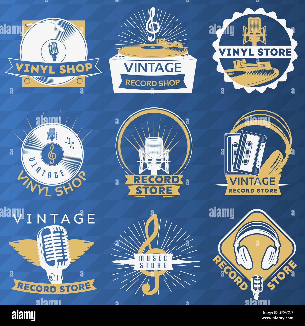 Vinyl vintage label set with descriptions of vinyl shop vintage record