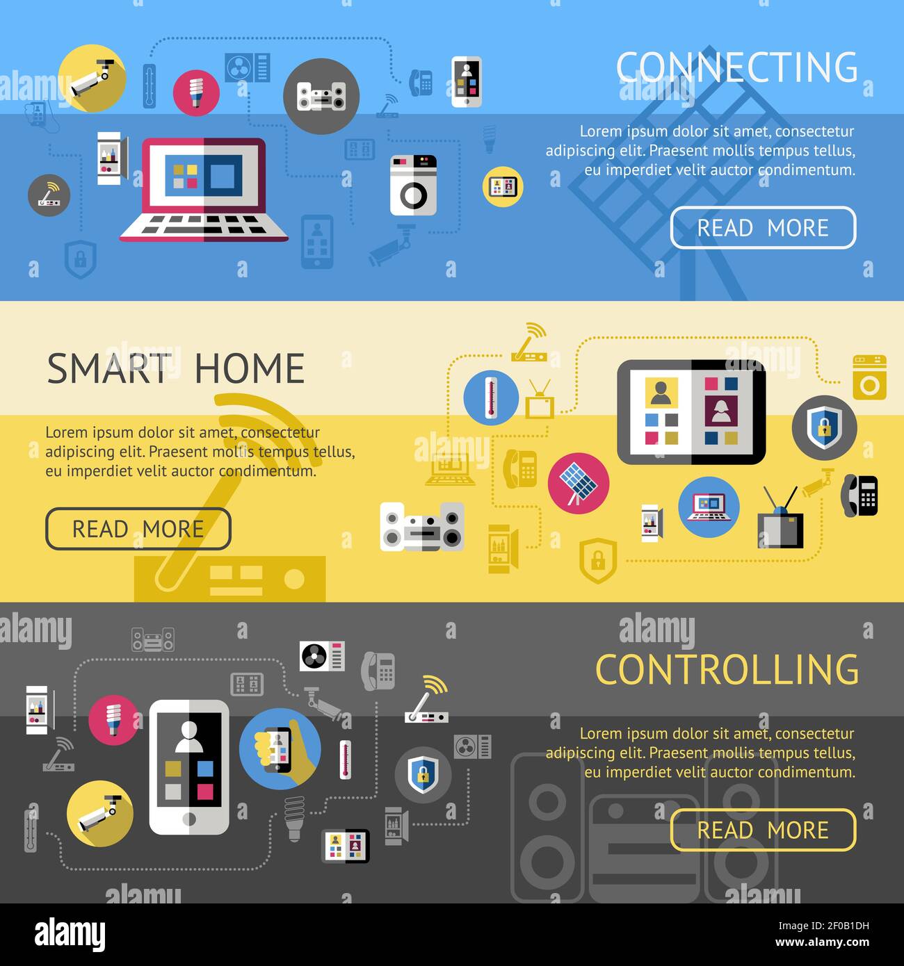 Smart home banner set with descriptions of connecting smart home and