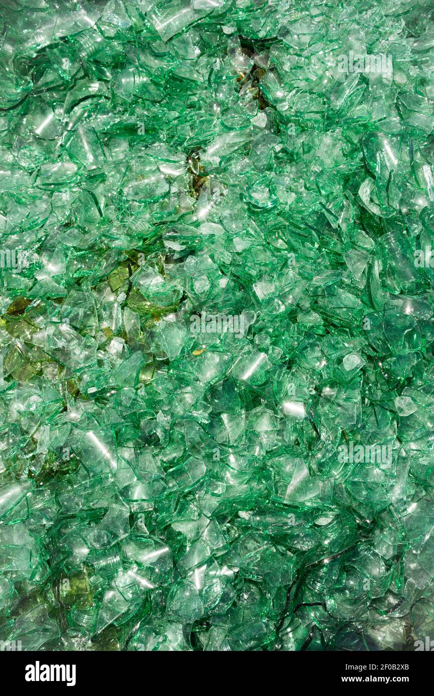 Crushed Broken Glass Bottle Recycle Sharp Green shards Stock Photo Alamy
