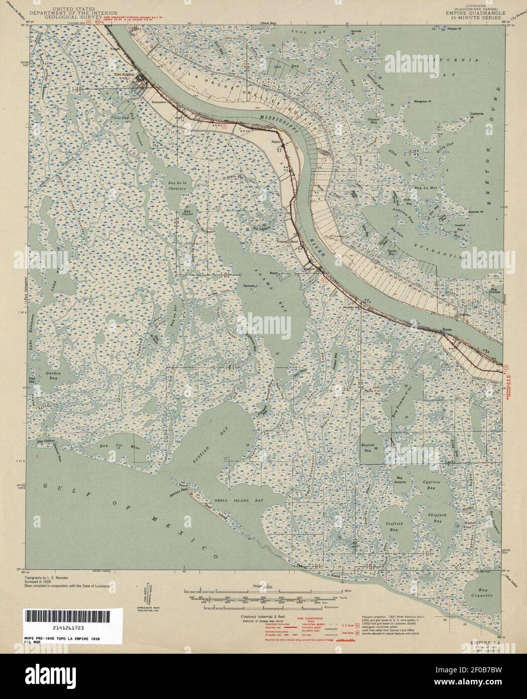 Plaquemines Parish Louisiana Empire Area Map 1944 Stock Photo Alamy
