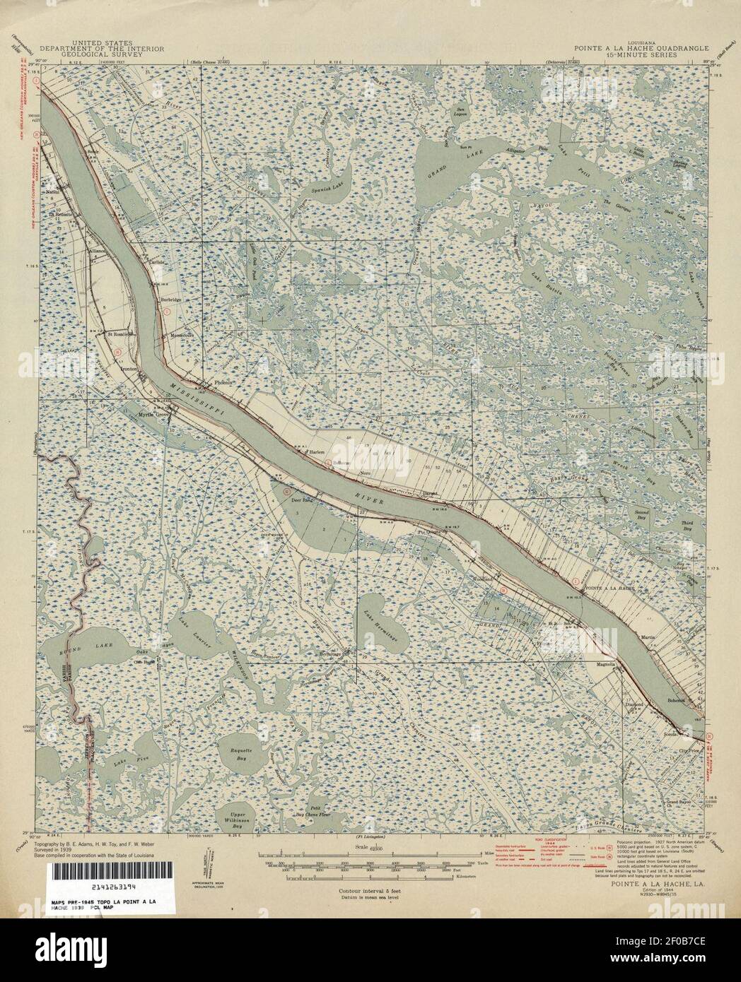 Plaquemines Parish Pointe à la Hache Map 1939 Stock Photo Alamy