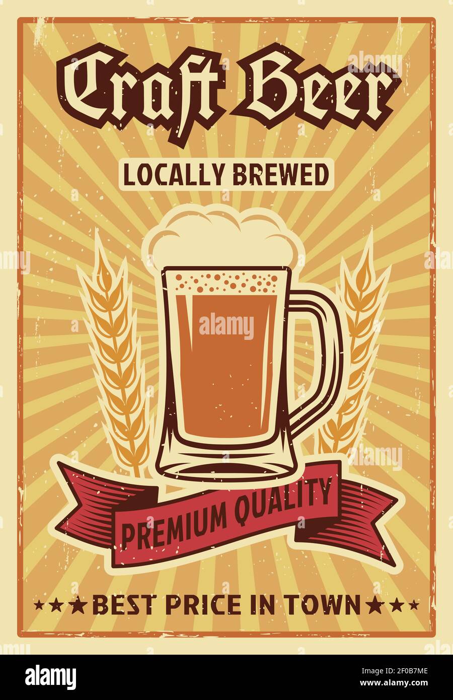 Beer colored poster with mug of beer and red ribbon premium quality ...