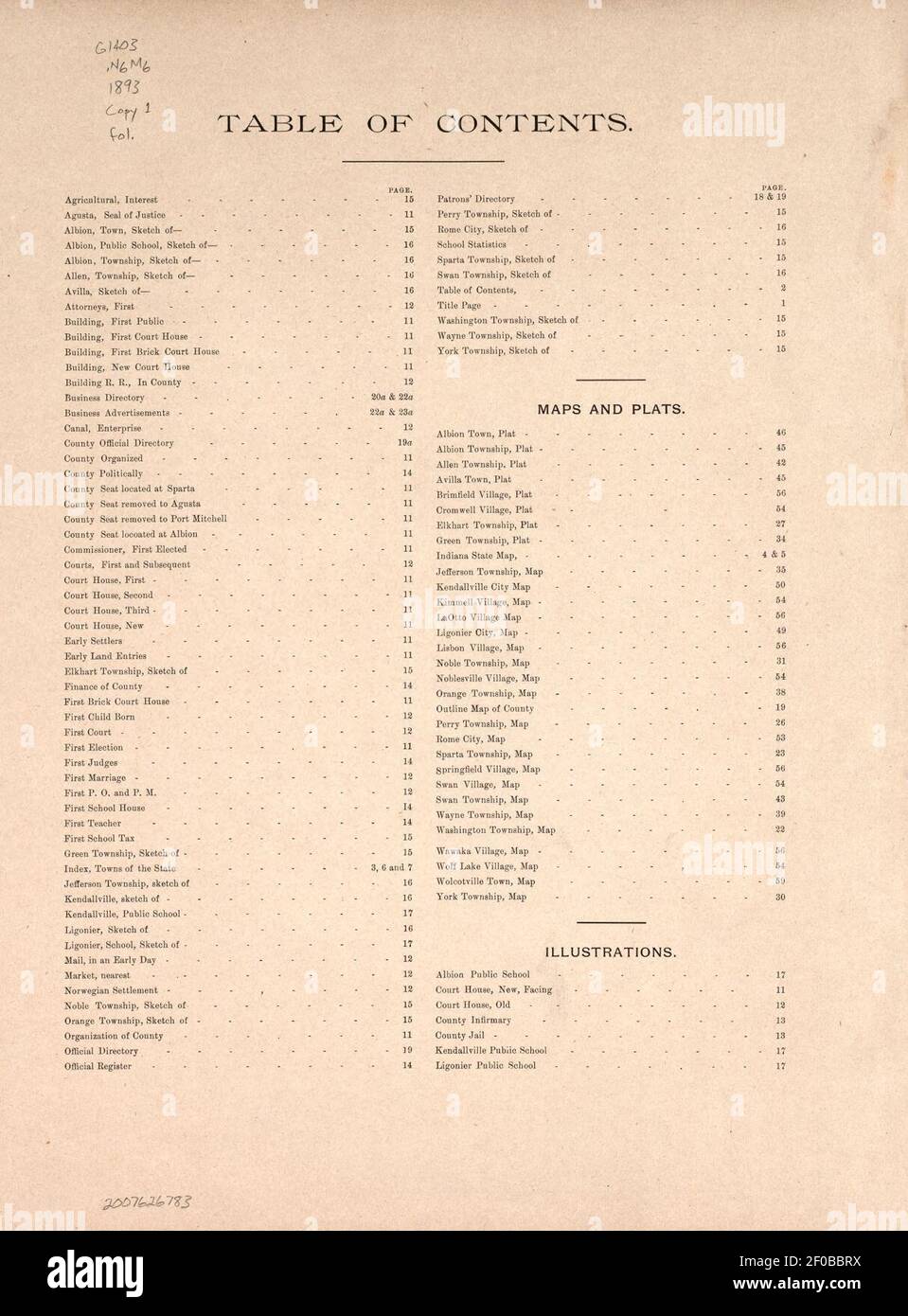 Plat book and statistical record of Noble County, Indiana containing
