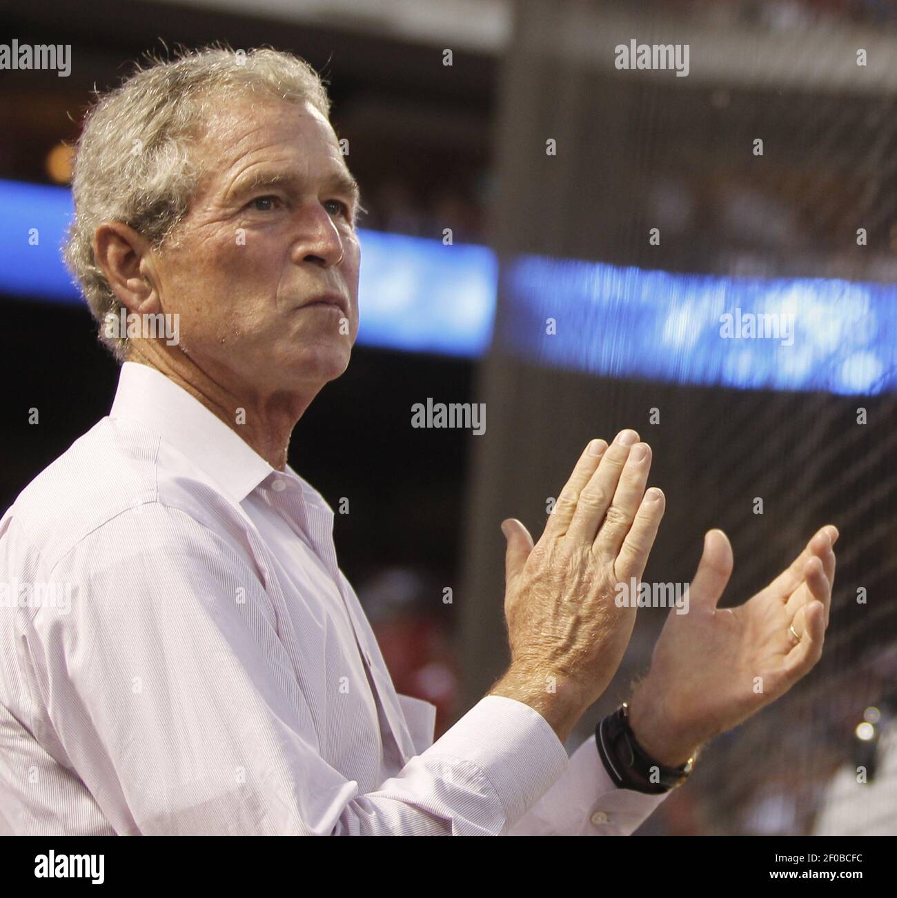 Former U.S. President George W. Bush as the Texas Rangers play host to ...