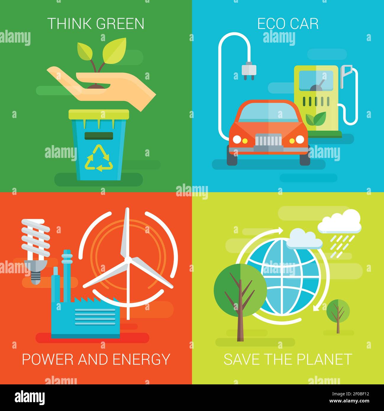 Ecology flat compositions with think green eco car save safe