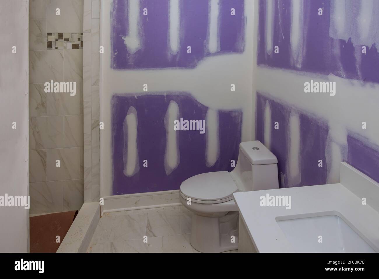 Renovation construction of master bathroom with new under construction