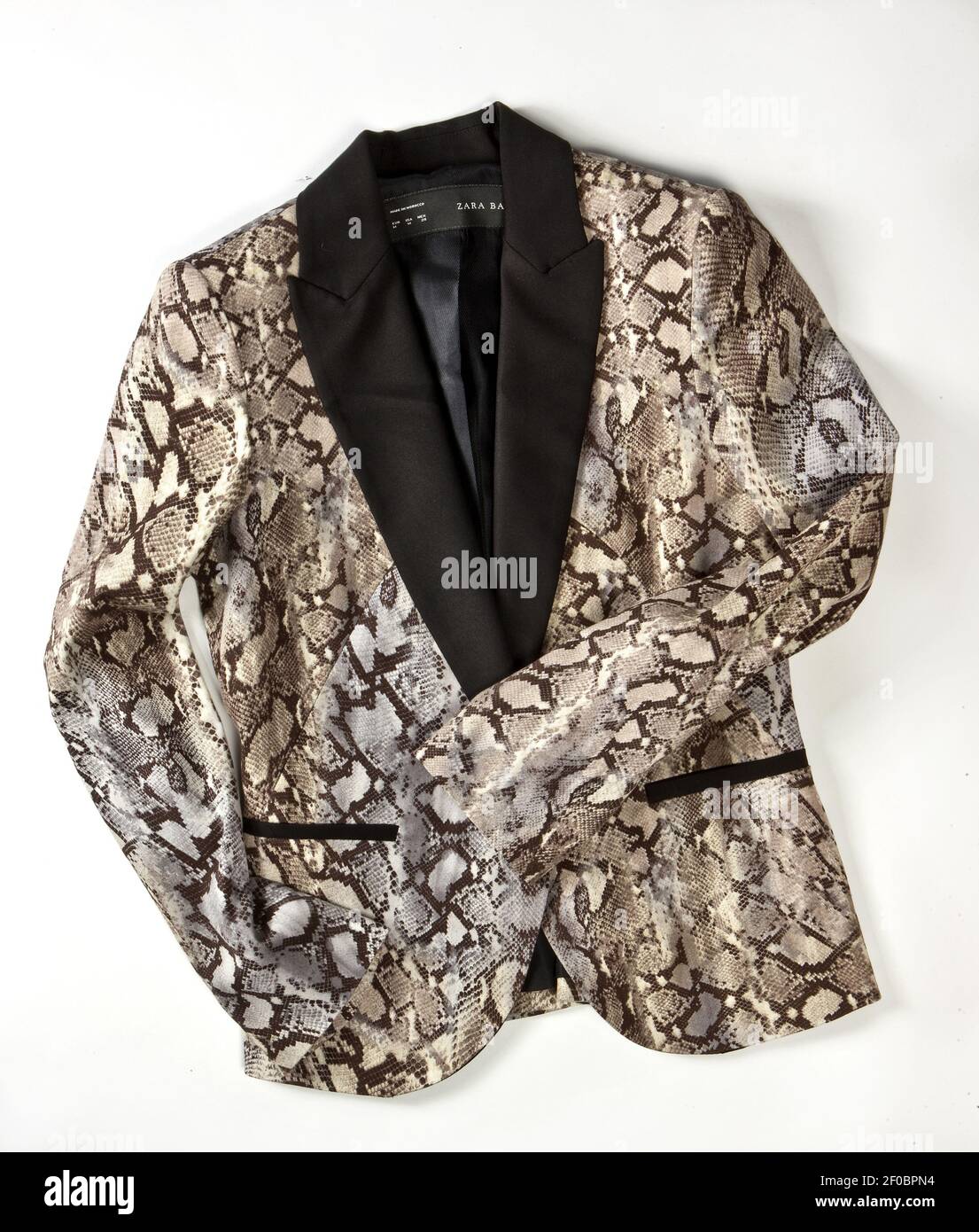 Snake is in, with faux snake patterns like this Zara jacket, $89, zara.com.  (Photo by Bill Hogan/Chicago Tribune/MCT/Sipa USA Stock Photo - Alamy