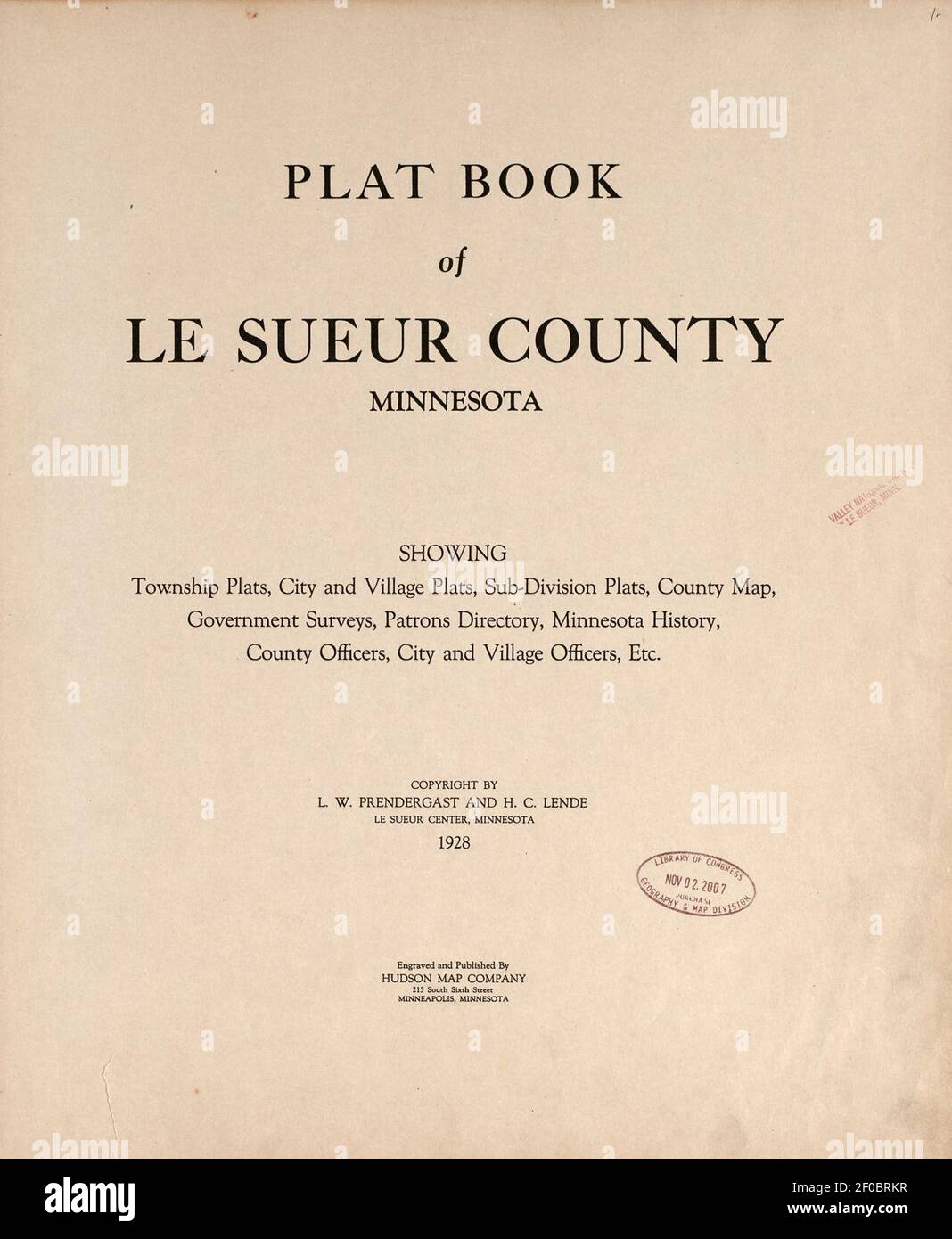 Le Sueur County Map Plat Book Of Le Sueur County, Minnesota - Showing Township Plats, City And  Village Plats, Sub-Division Plats, County Map, Government Surveys, Patrons  Directory, Minnesota History, County Officers Stock Photo - Alamy