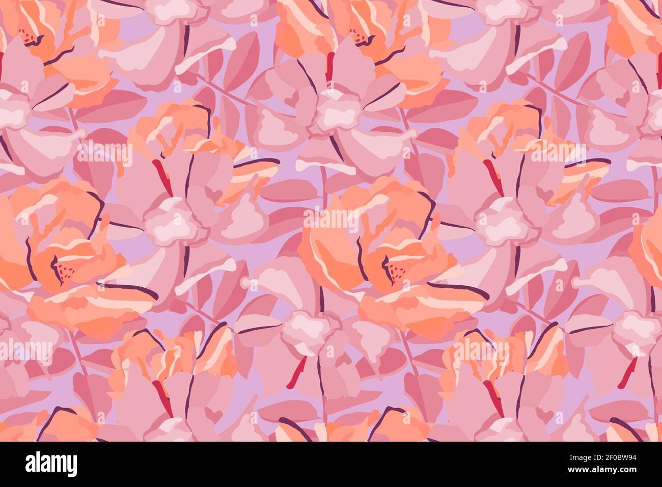 Vector floral seamless pattern. Flower background. Pink, orange color