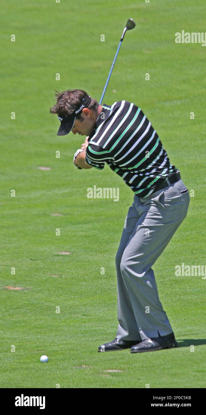 Trevor Immelman prepares to hit his approach shot into the 9th green during  the Pro-Am Wednesday, June 29, 2011 for the AT&T National golf tournament  at Aronimink Golf Club in Newton Square,