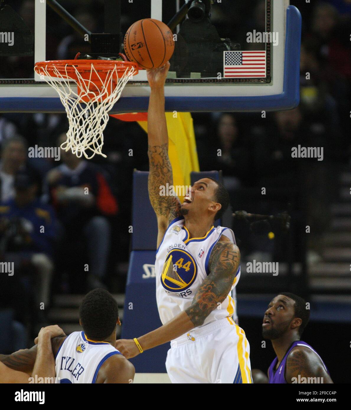 The Golden State Warriors' Tommy Smith scores in the first half of  exhibition action against the Sacramento Kings at Oracle Arena in Oakland,  California, on Saturday, December 17, 2011. (Photo by Jim