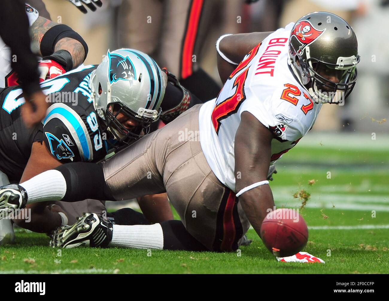 Carolina Panthers' Frank Kearse (99) on the sidelines against the Tampa Bay  Buccaneers during an NFL football game in Charlotte, N.C., Saturday, Dec. 24,  2011. The Panthers won 48-16. (AP Photo/Bob Leverone