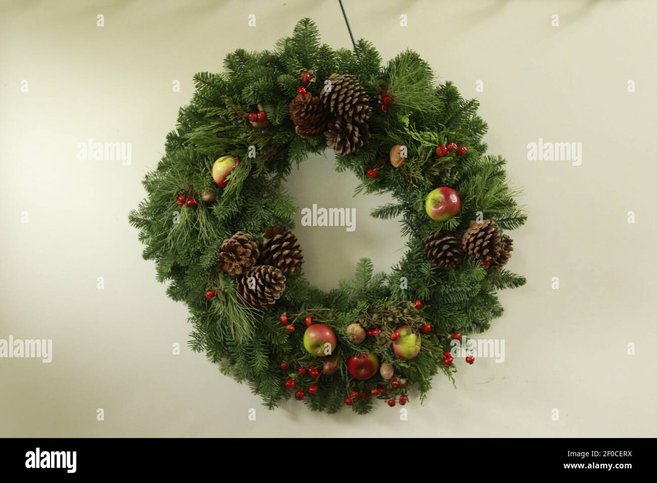A holiday wreath crafted for use through the winter and even after the holidays. (Chris Walker/Chicago Tribune/MCT/Sipa USA) Stock Photo