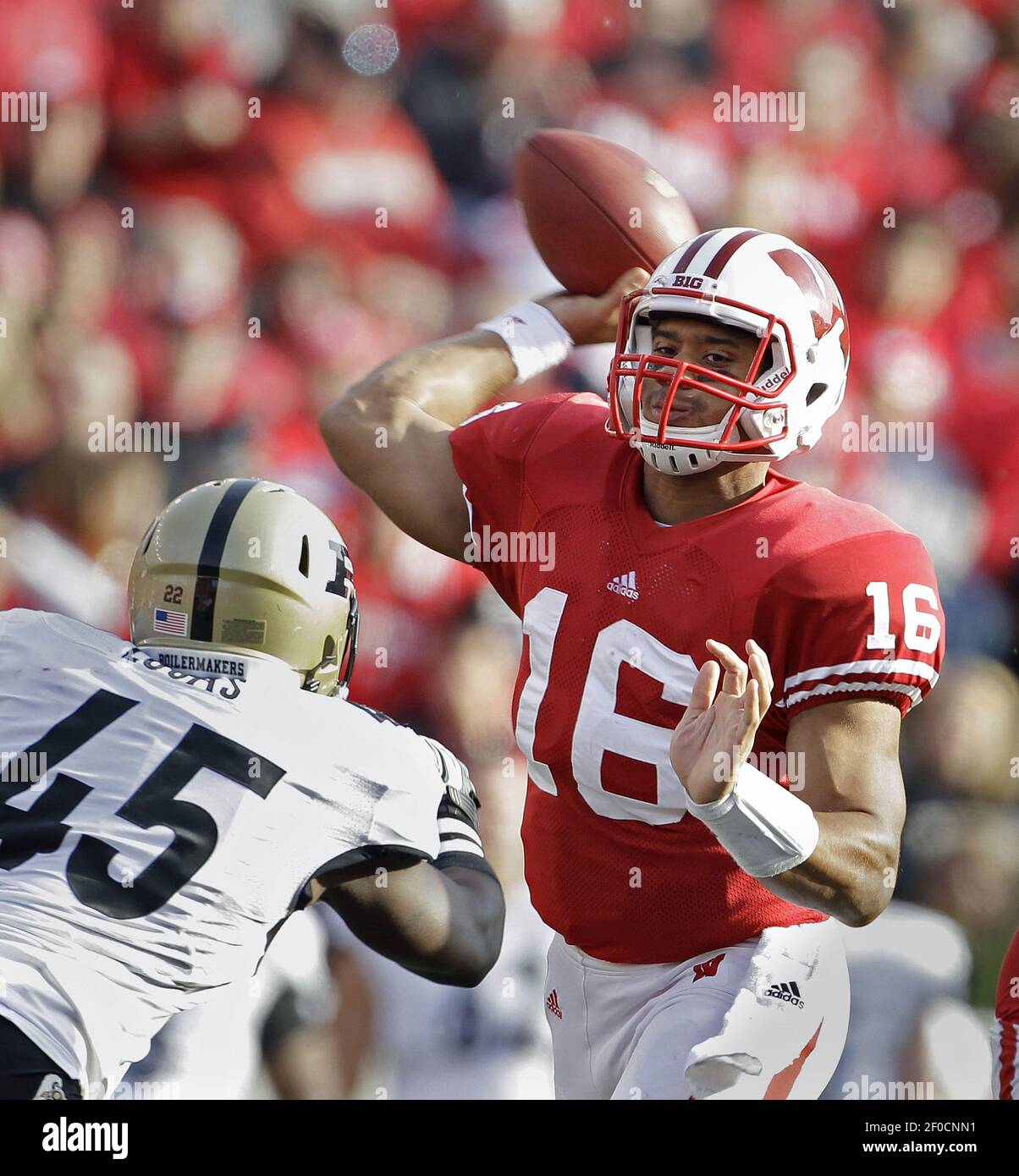 Oct. 1, 2011 - Madison, Wisconsin, U.S - Wisconsin quarterback Russell  Wilson #16 and the rest of the Wisconsin Badgers warm up prior to the start  of the Big-10 opener against Nebraska