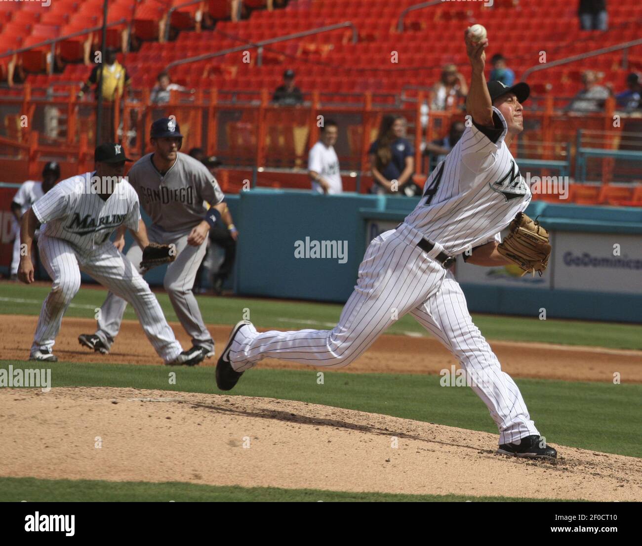The Florida Marlins' Brian Sanches pitches in the fifth inning against the  San Diego Padres at Sun Life Stadium in Miami Gardens, Florida, on  Thursday, July 21, 2011. The Padres topped the