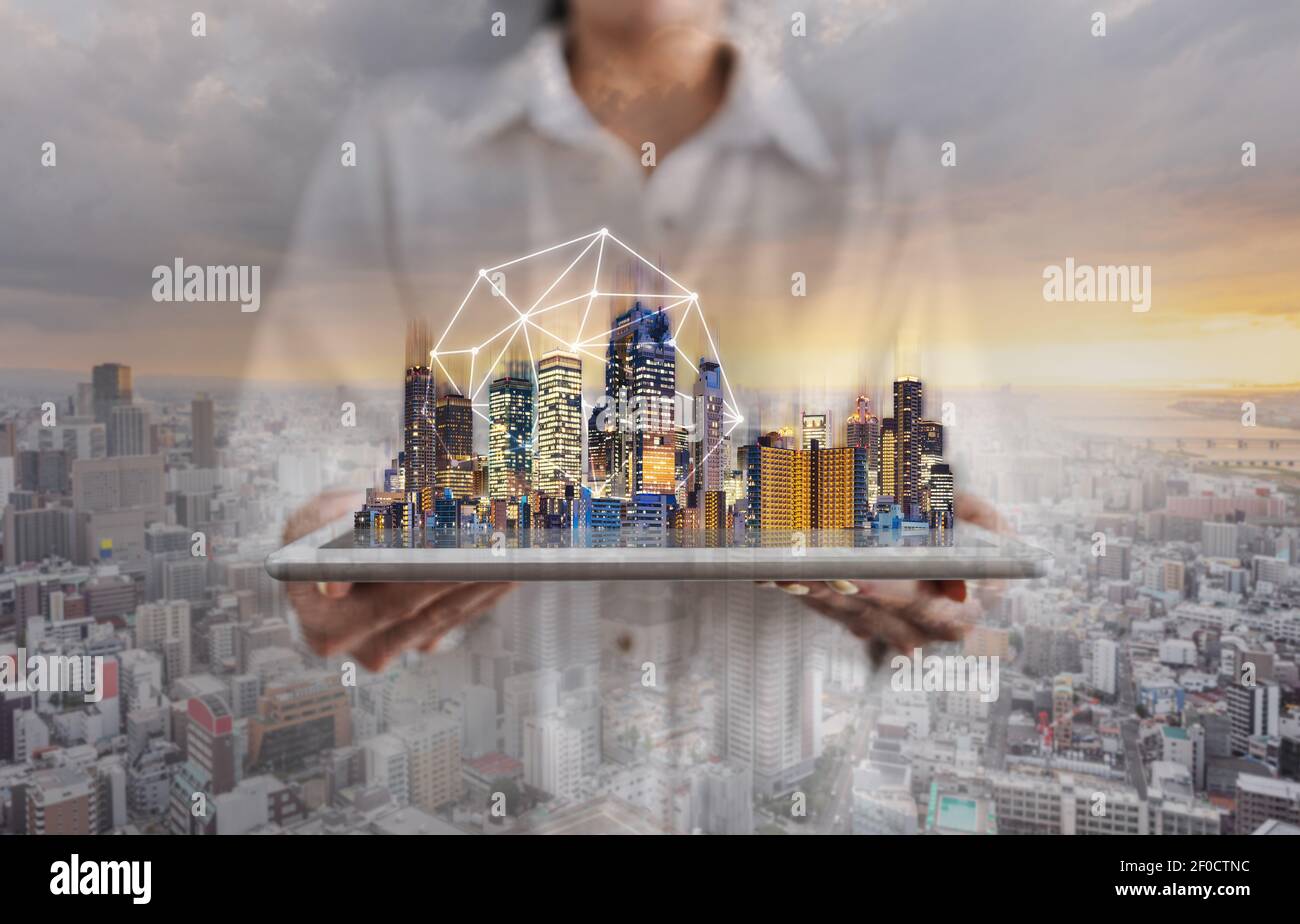 Real estate business, smart city, and building technology Stock Photo