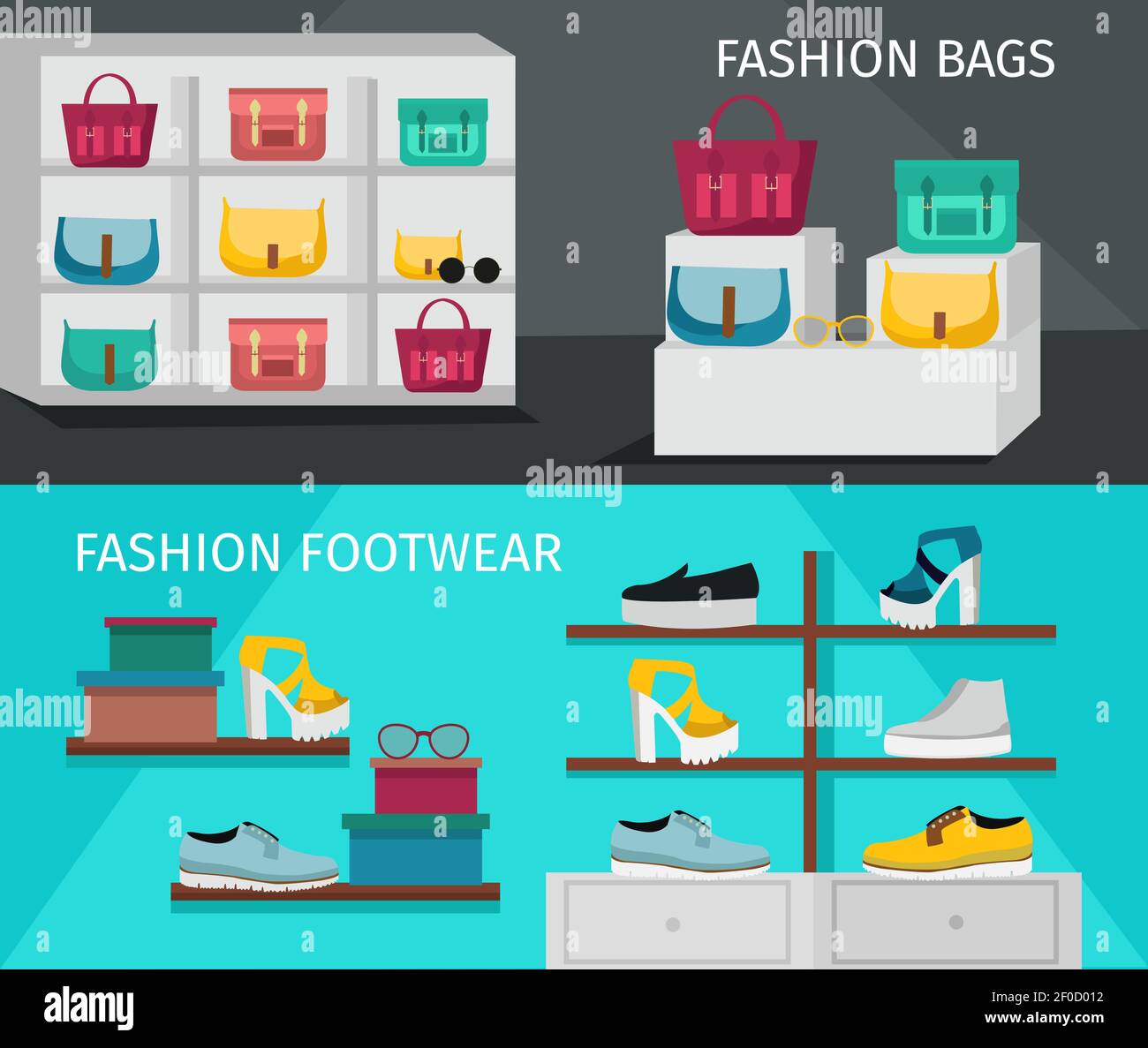 Two horizontal fashion accessories banner set with descriptions of