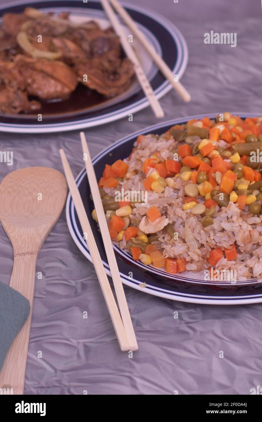 Pork adobo with fried rice Stock Photo Alamy