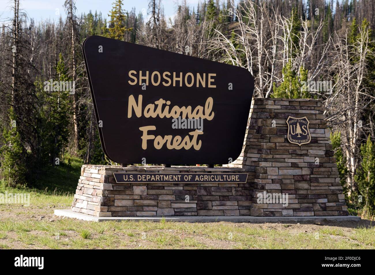 Welcome Sign Shoshone National Forest US Department of Agriculture Stock Photo