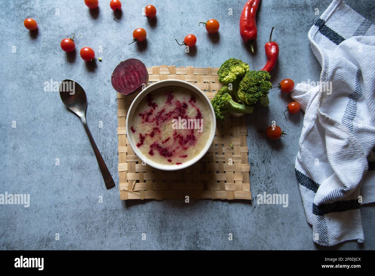 Chicken and beetroot soup Stock Photo Alamy