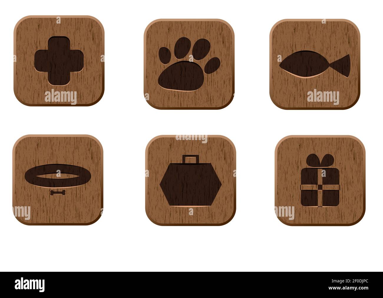Pet shop wooden icons set Stock Photo