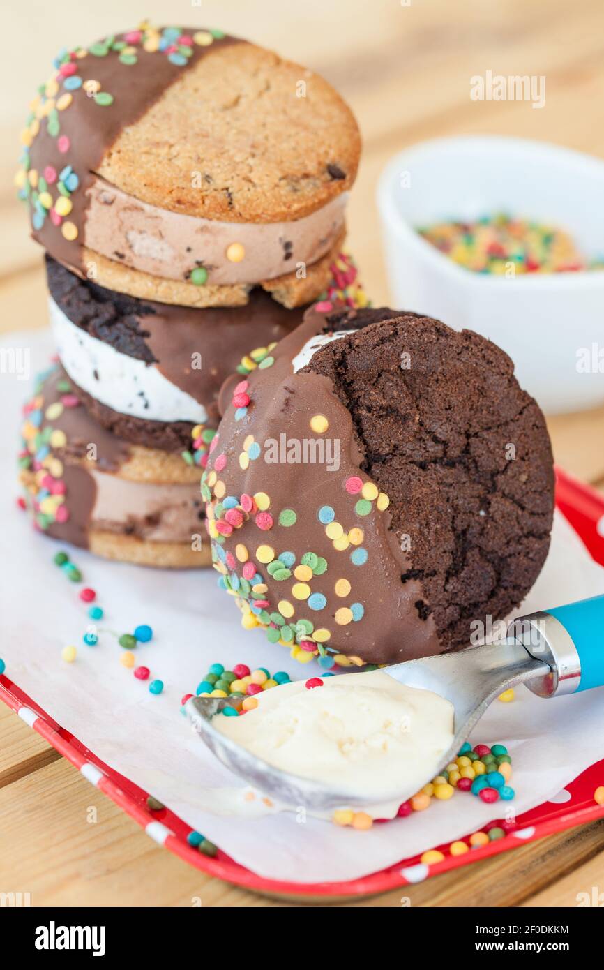 Ice cream sandwich with sprinkles Stock Photo Alamy