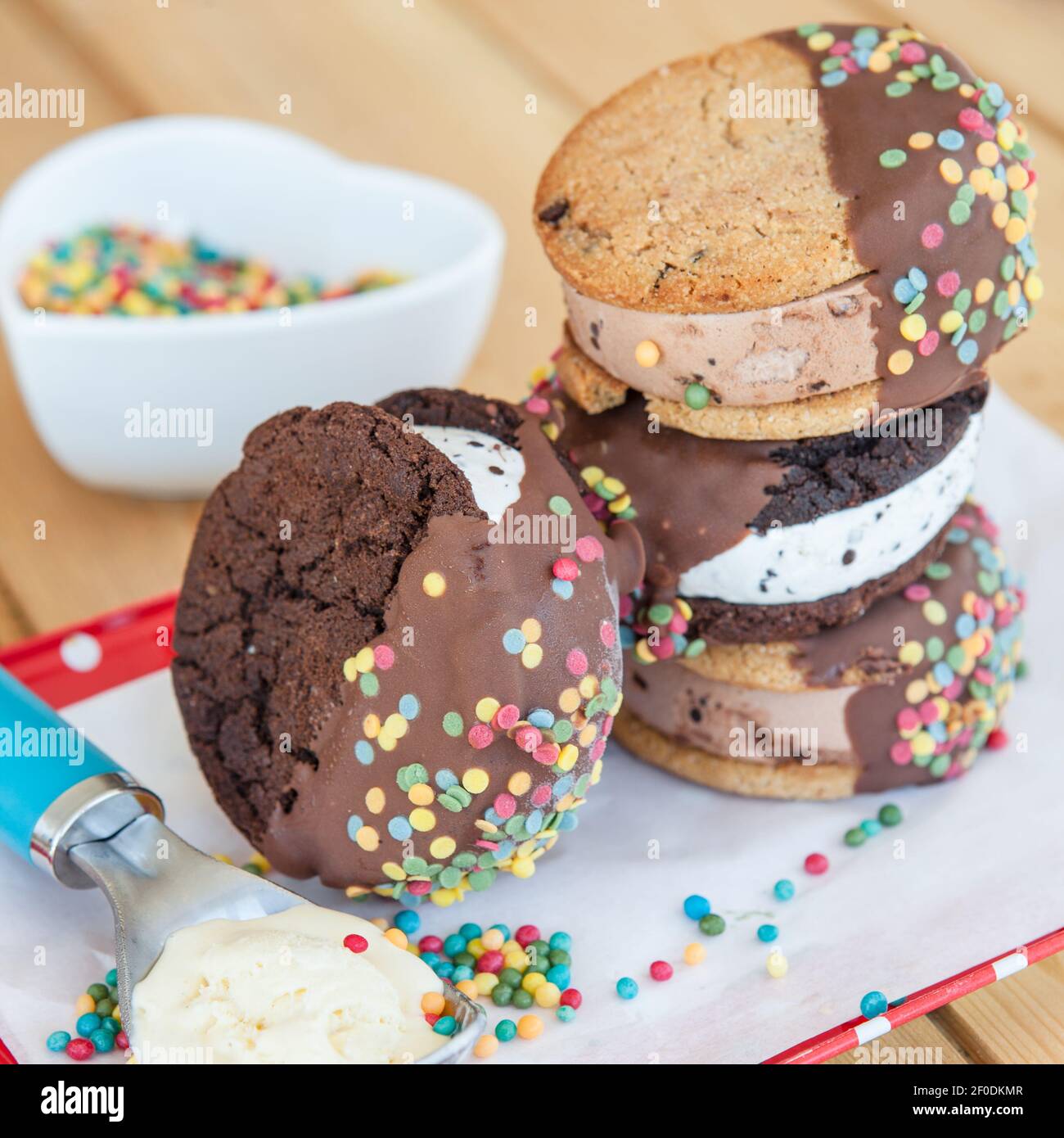 Ice cream sandwich with sprinkles Stock Photo Alamy