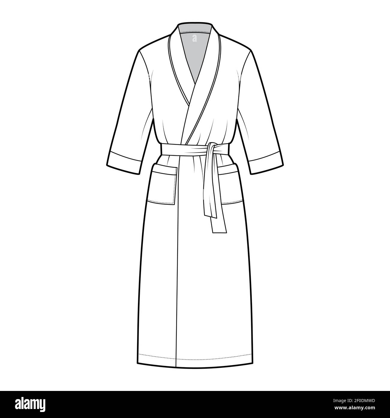 Bathrobe Dressing gown technical fashion illustration with wrap opening