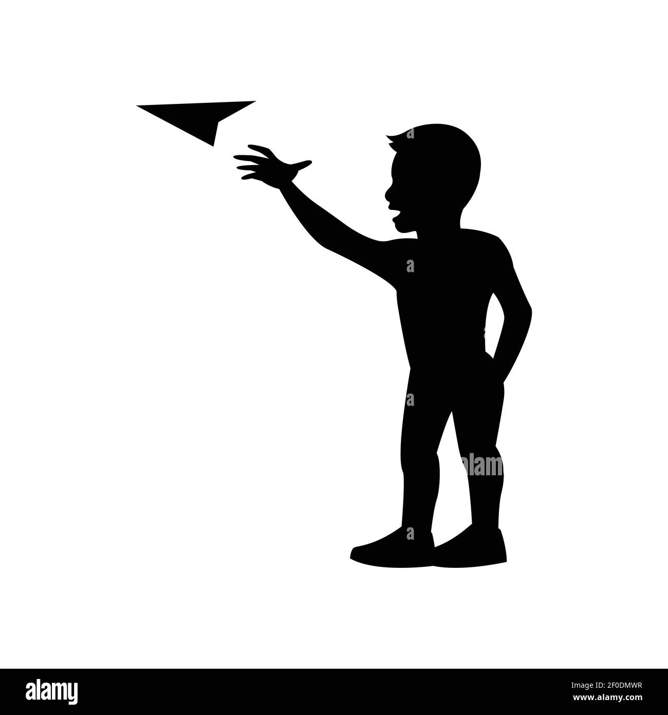 black silhouette design with isolated white background of boy play paper plane,vector illstration Stock Vector