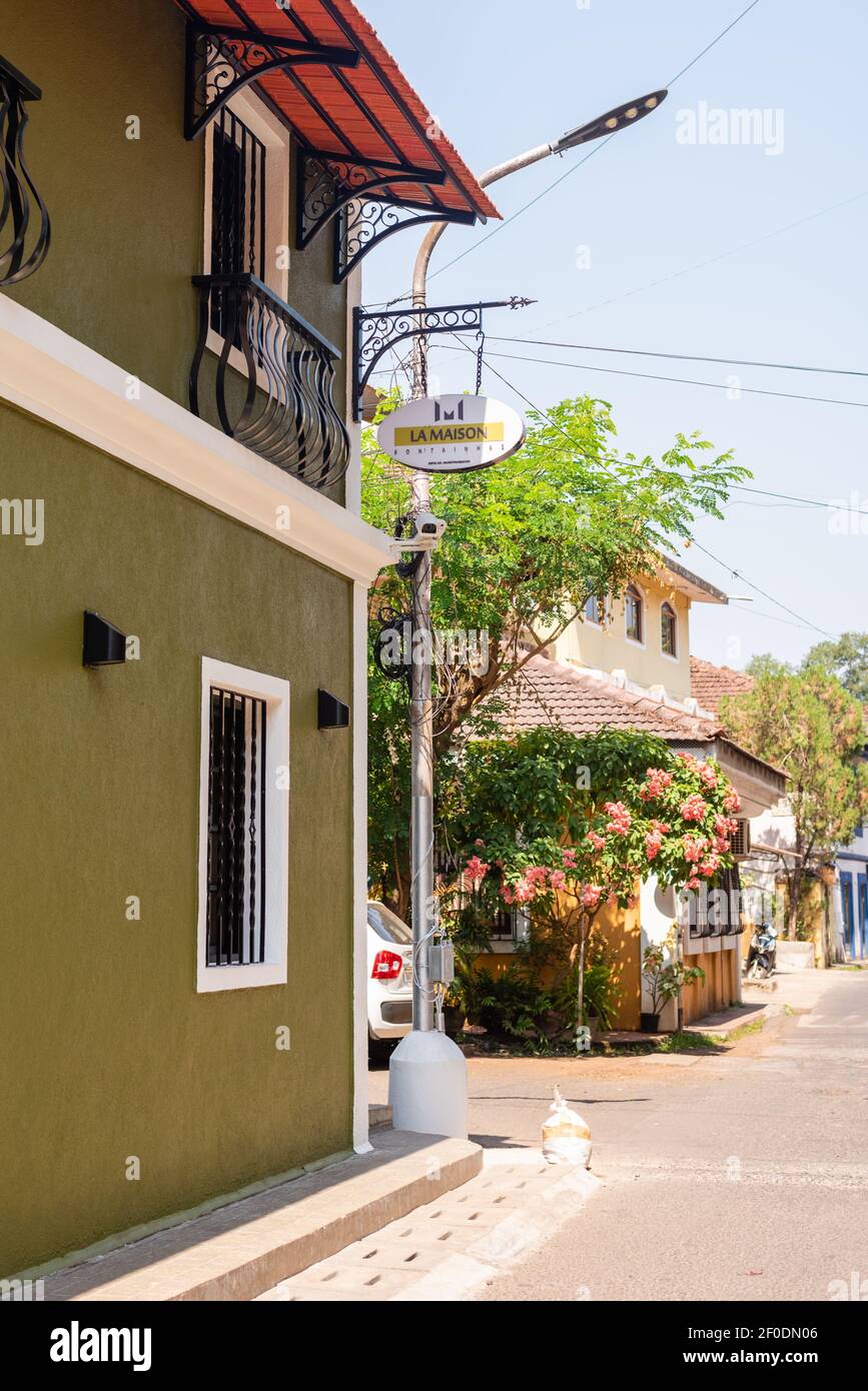 Panaji, Goa, India, Feb 13 2021 Vintage Buildings and colourful