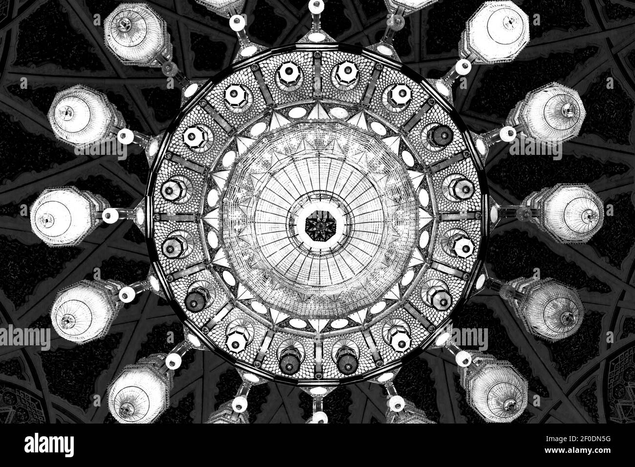 In oman muscat old mosque and the antique glass chandelier Stock Photo