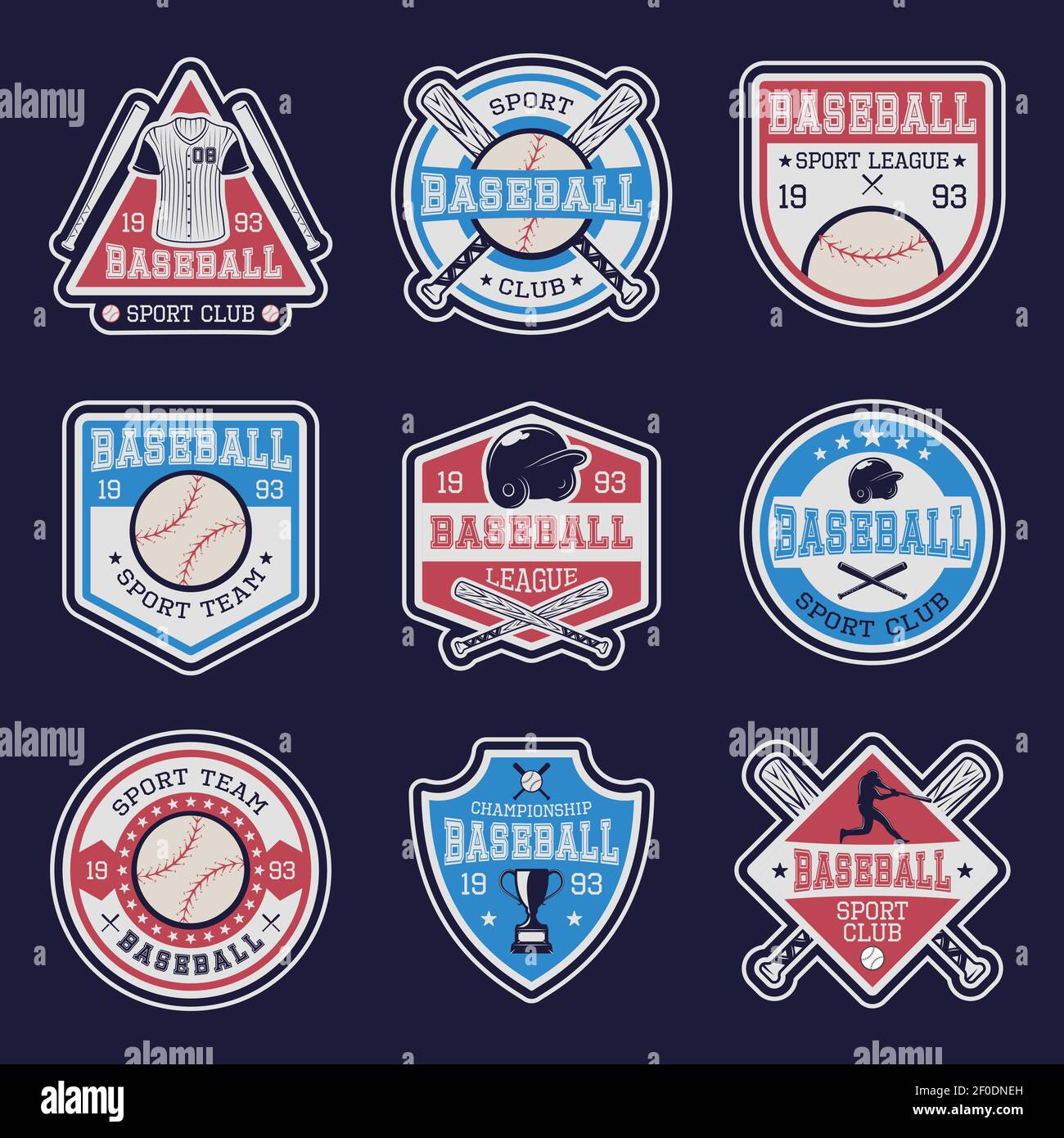 Baseball colored emblems of clubs and competitions with sports ...